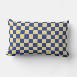 Butter yellow and blue checkered board pattern lumbarkudde