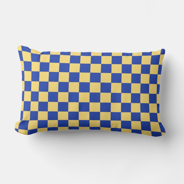 Butter yellow and blue checkered board pattern lumbarkudde (Framsida)