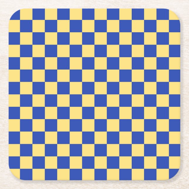 Butter yellow and blue checkered board pattern underlägg papper kvadrat (Framsidan)