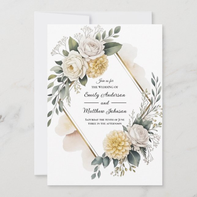 Butter Yellow And Gold Wedding Invitation Inbjudningar (Framsida)