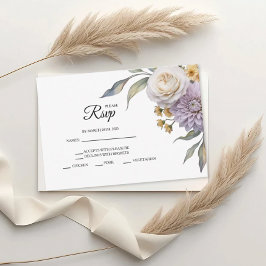 Butter Yellow And Lilac Floral Wedding RSVP Cards OSA Kort
