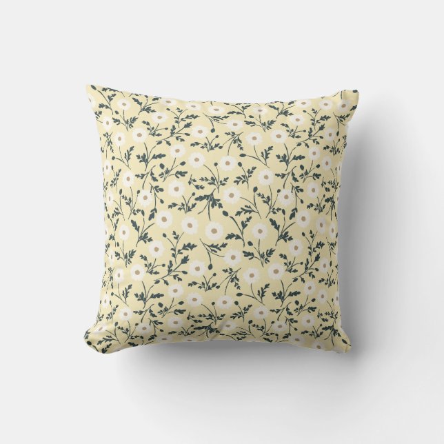 Butter Yellow Cream Modern Farmhouse Daisy Pattern Kudde (Framsida)