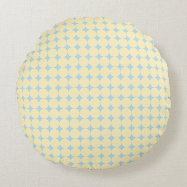 Butter Yellow Dot on Blue Throw Pillow - Round Rund Kudde (Framsidan)