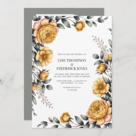 Butter Yellow & Dove Gray Botanical Floral Wedding Inbjudningar