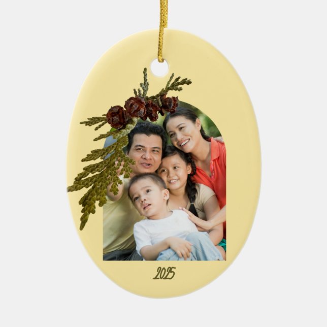 Butter Yellow Fern Photo  Julgransprydnad Keramik (Framsidan)