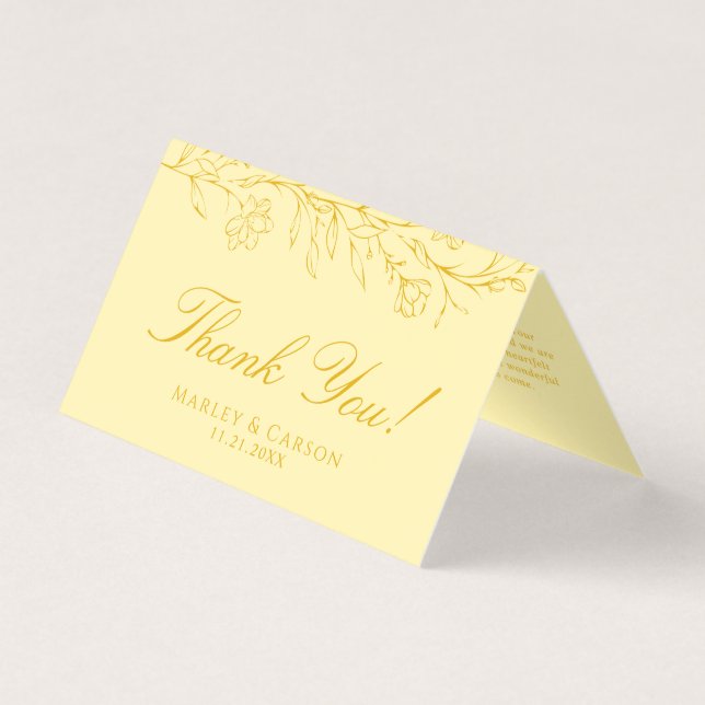 Butter Yellow Floral Wedding Folded Thank You Card Kort (Framsida)