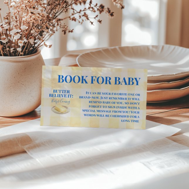 Butter Yellow Gingham Boy Book For Baby Shower Tilläggskort (Skapare uppladdad)