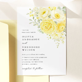 Butter Yellow Ivory Floral Wedding Inbjudningar