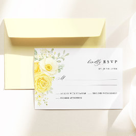 Butter Yellow Ivory Floral Wedding RSVP Card OSA Kort