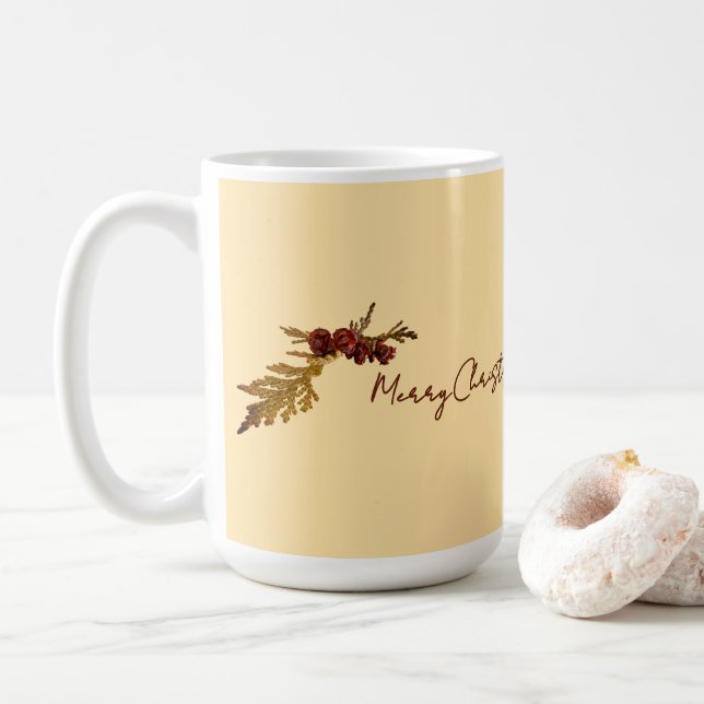 Butter Yellow Message Fern & Tiny Pine Cone Kaffemugg (Med munk)