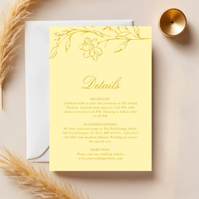 Butter Yellow Modern Floral Wedding Details Tilläggskort (Skapare uppladdad)