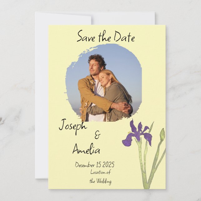 Butter Yellow Purple & Gold Photo Wedding  Inbjudningar (Framsida)