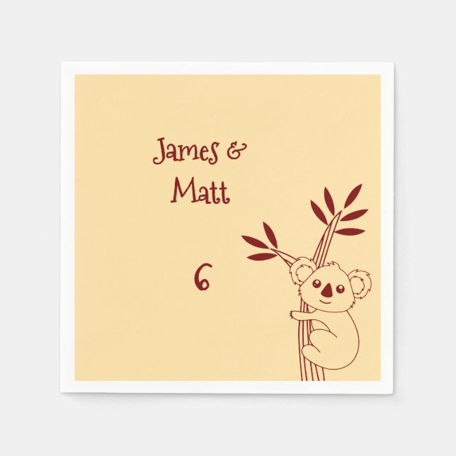 Butter Yellow & Red Australian Animals Birthday  Pappersservett (Framsidan)