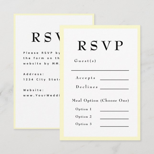 Butter Yellow Timeless Wedding RSVP OSA Kort (Fram/baksida)