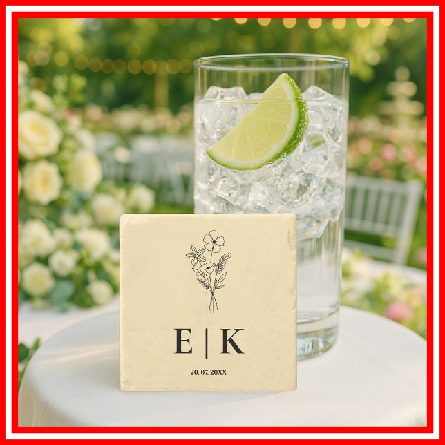 Butter Yellow Wildflower Monogram Wedding Stenunderlägg (Skapare uppladdad)