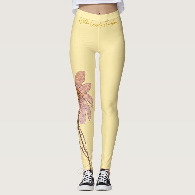 Butter Yellow with a Glitter Flower Leggings (Framsida)