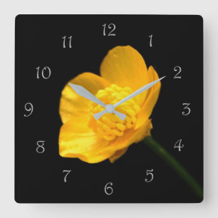 Buttercup Flower Grått Script Nummer wc Fyrkantig Klocka
