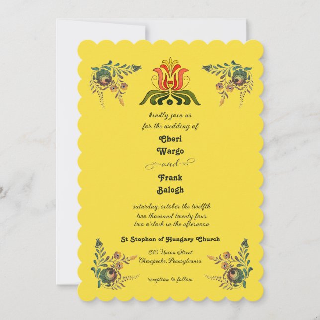 Buttercup Gold Hungarian Wedding Invitation Inbjudningar (Framsida)