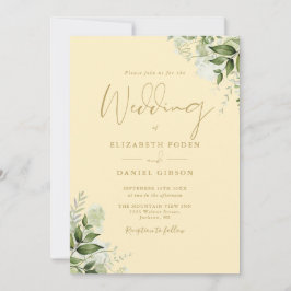 Buttercup Yellow Greenery Monogram Wedding Inbjudningar