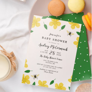 Buttercups & Bees - Blommigt Baby Shower Inbjudningar