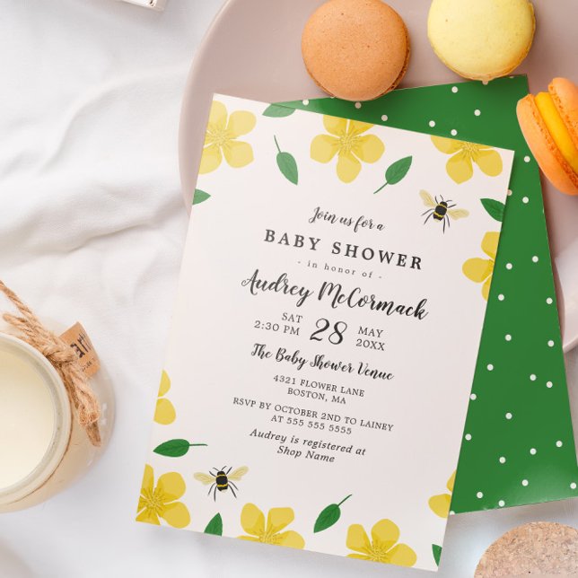Buttercups & Bees - Blommigt Baby Shower Inbjudningar (Skapare uppladdad)