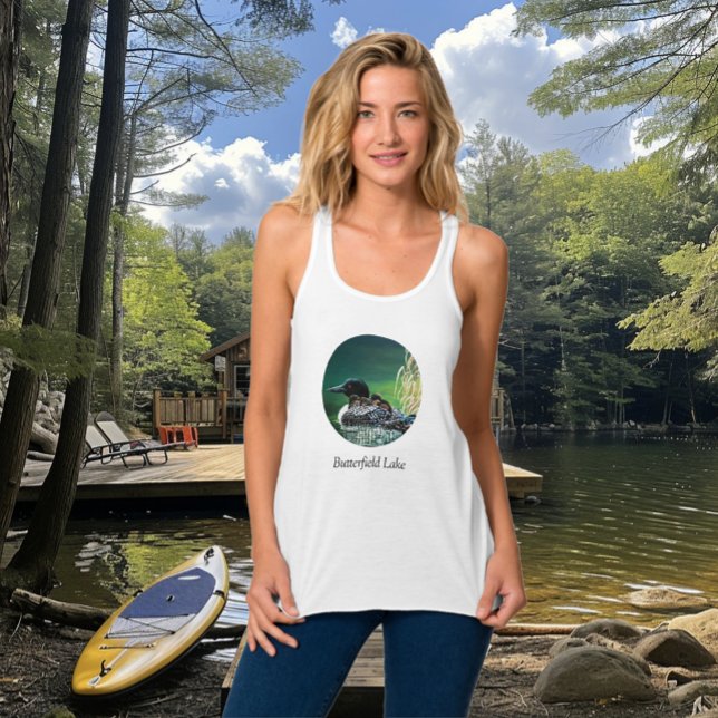 Butterfield Lake White Men Loon Family Linne Med Racerback (Skapare uppladdad)