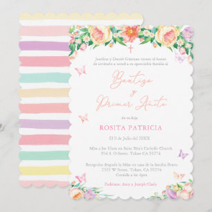 Butterflies 1st Birthday Baptism for Girl, Spain Inbjudningar