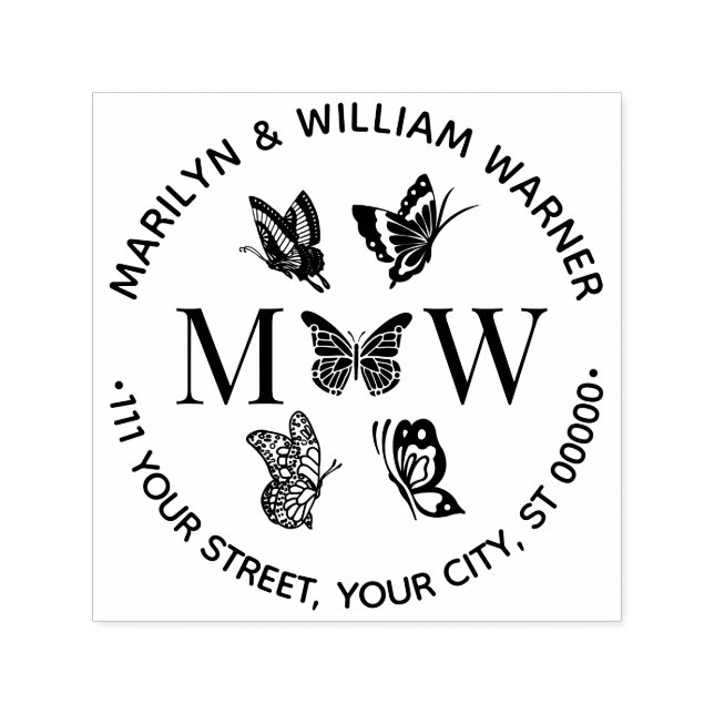 Butterflies #4 Couple 2 Initial Address NF Självfärgande Stämpel (Design)