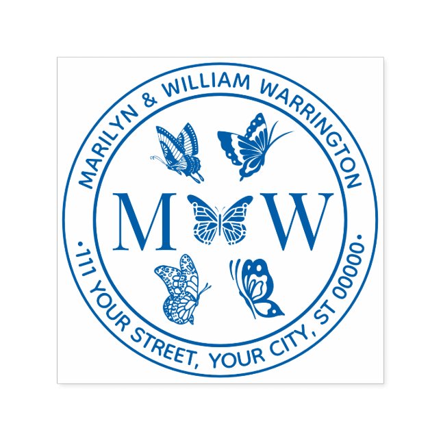 Butterflies #4 par Bröllop 2 Initial Adress Självfärgande Stämpel (Design)