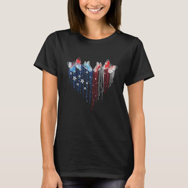 Butterflies 4th Of July USA Flag America Patriotic T Shirt (Framsida)