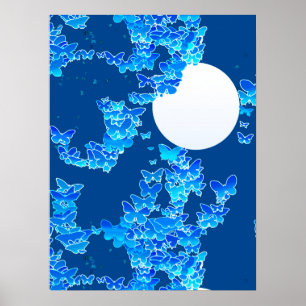 Butterflies against a Blue Nnight Himlar Moonscape Poster
