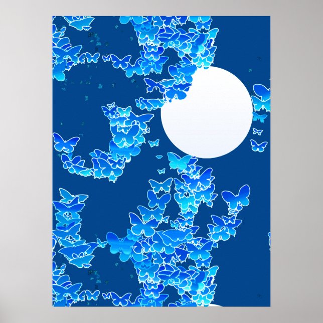 Butterflies against a Blue Nnight Himlar Moonscape Poster (Framsidan)