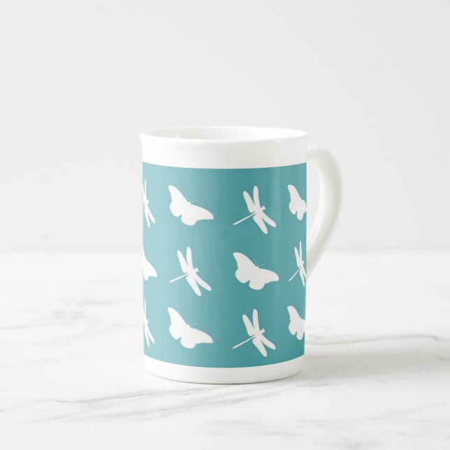 Butterflies and Dragonflies Teal Pattern Benporslin Mugg (Framsida höger)