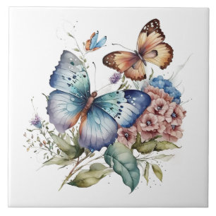Butterflies and Flowers and Greenery Kakelplatta