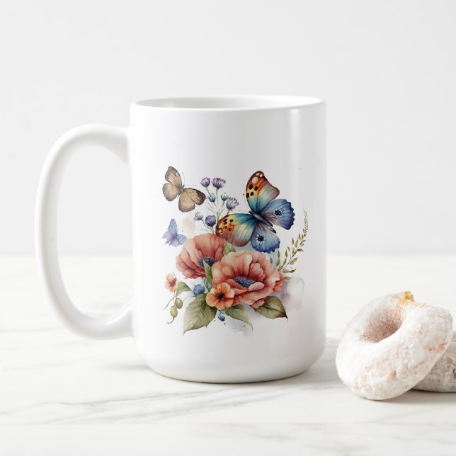 Butterflies and Flowers Greenery Kaffemugg (Med munk)