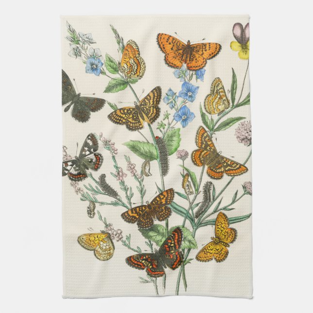 Butterflies and Flowers Vintage Illustration 1 Kökshandduk (Vertikal)