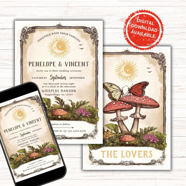 Butterflies and Mushrooms Tarot Wedding Inbjudningar (Skapare uppladdad)