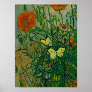 Butterflies and Poppies, 1889 of Vincent van Gogh Poster
