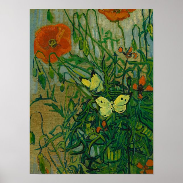 Butterflies and Poppies, 1889 of Vincent van Gogh Poster (Framsidan)