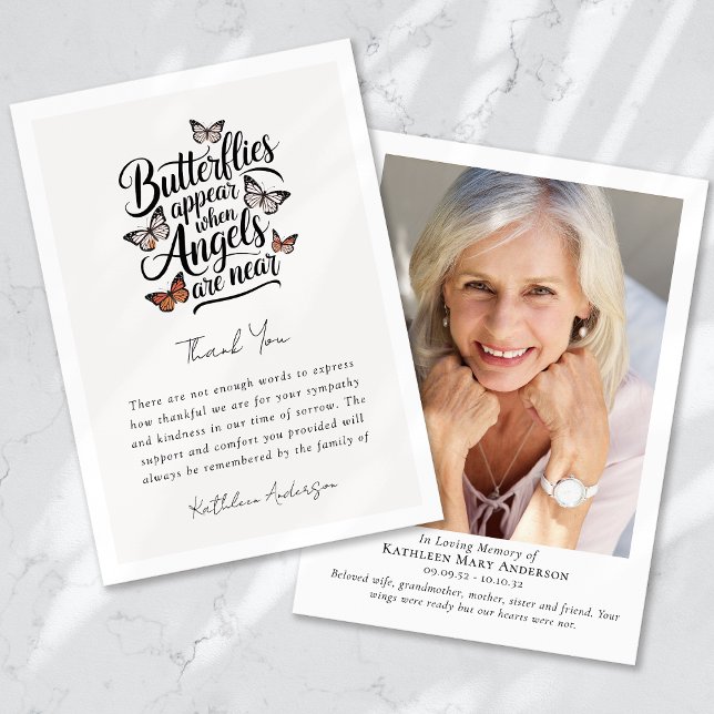 Butterflies Änglar Photo Memorial Sympathy Funeral Tack Kort (Skapare uppladdad)