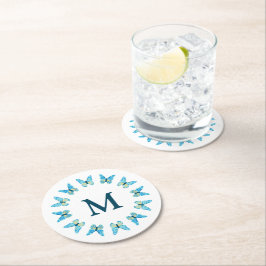 Butterflies Anpassningsbar Färg Graphic Monogramme Underlägg Papper Rund