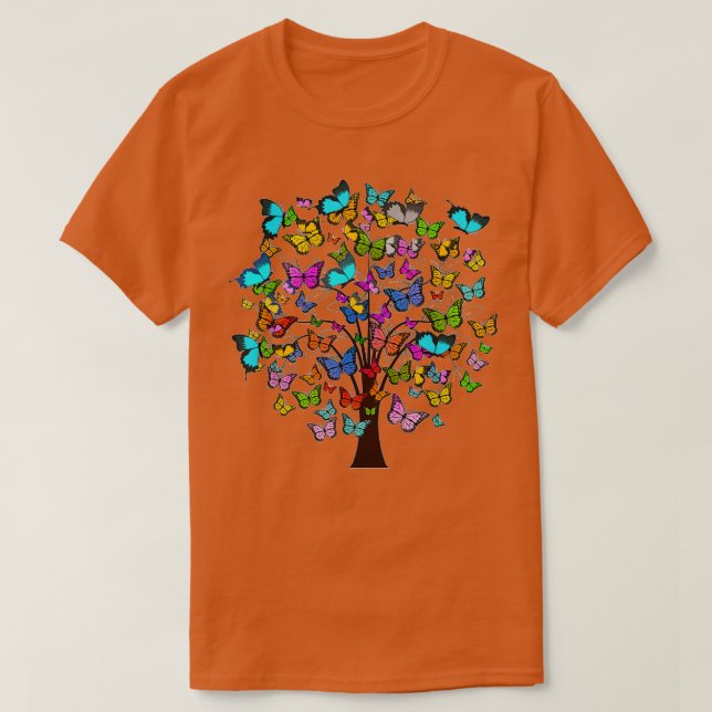 Butterflies as löv on a träd women t shirt (Design framsida)