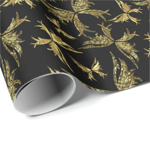 Butterflies av guld och svart Abstrakt Presentpapper