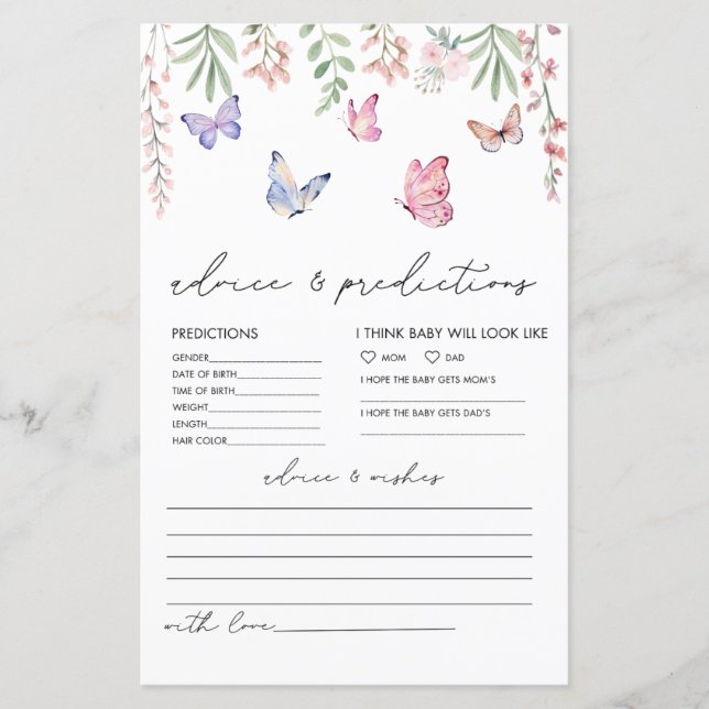 Butterflies Baby Shower Adress & Predence Card (Framsida)