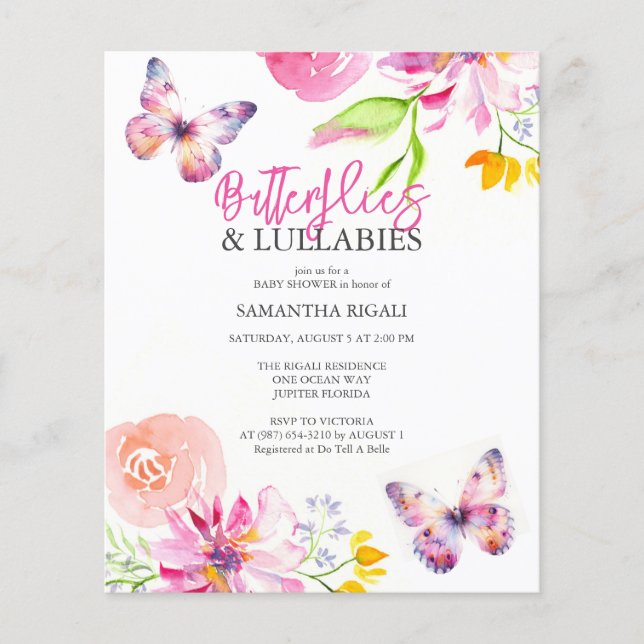 Butterflies Baby Shower-budgetinbjudan Flygblad (Framsidan)