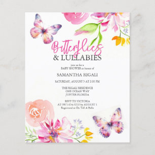 Butterflies Baby Shower-budgetinbjudan Flygblad