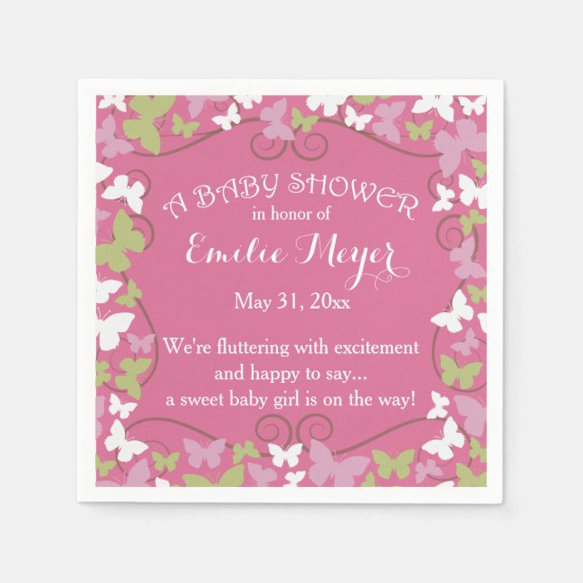 Butterflies Baby Shower Disposable Napkins Pappersservett (Framsidan)
