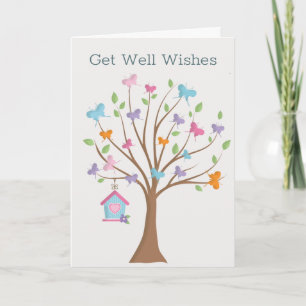 Butterflies Birdhouse Träd Cheery Get well Kort