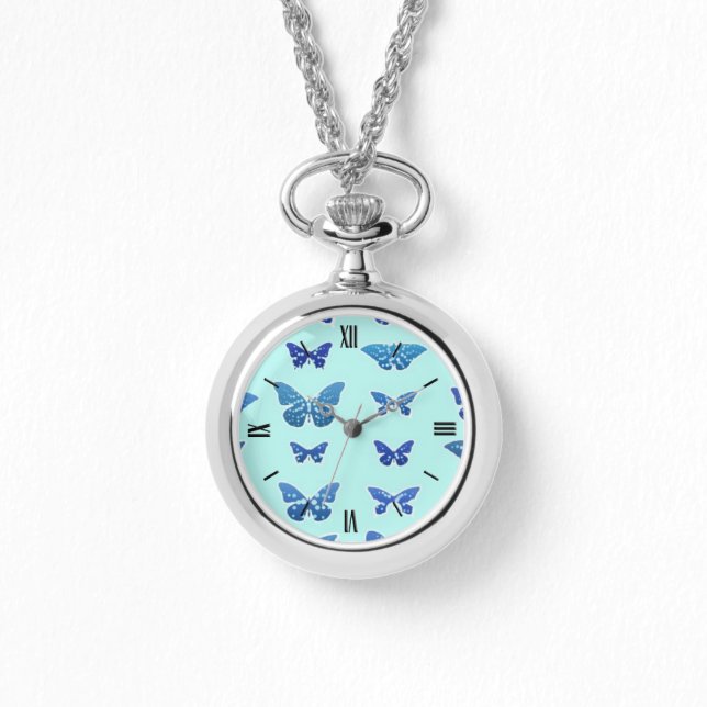 Butterflies, blå, turkos bakgrund armbandsur (Framsida)