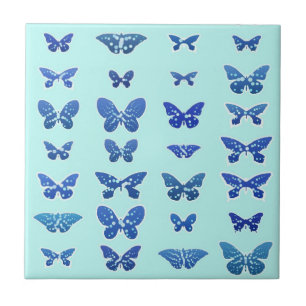 Butterflies, blå, turkos bakgrund kakelplatta